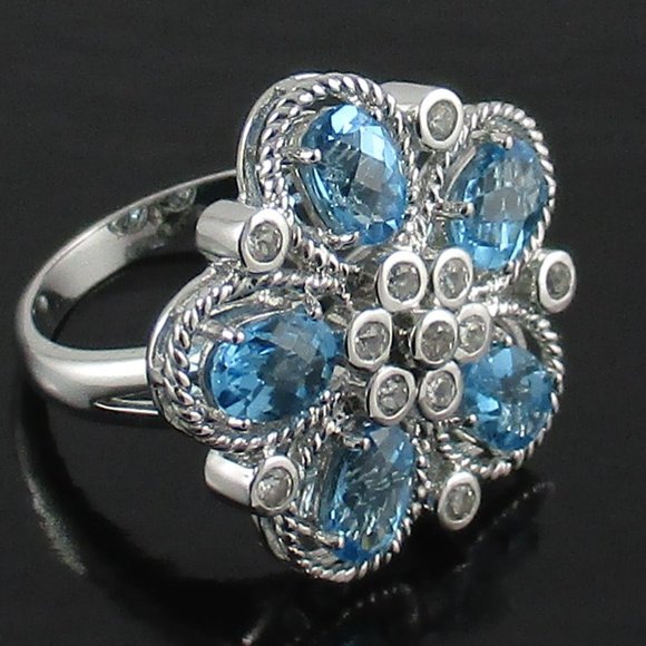 Sima K 4.64ct Swiss Blue Topaz Flower Ring - Picture 4 of 7